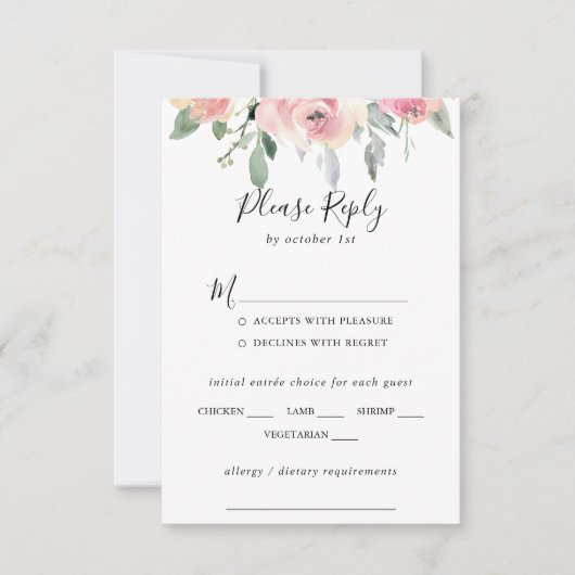 Elegant Roze Blush Bloemen Bruiloft Menu Keuze RSV (Voorkant)