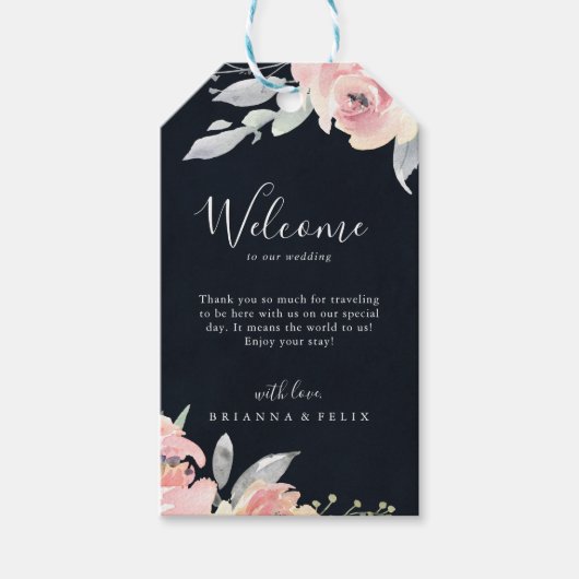 Elegant Roze Blush Bloemen Bruiloft Welkomstgesche Cadeaulabel (Voorkant)