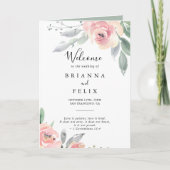 Elegant Roze Blush Bloemen Gevouwen Bruiloft Programma (Voorkant)