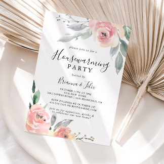 Elegant Roze Blush Bloemen Housewarming Party Kaart