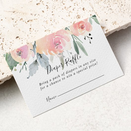 Elegant Roze Blush Bloemen Luier Raffle Ticket Informatiekaartje