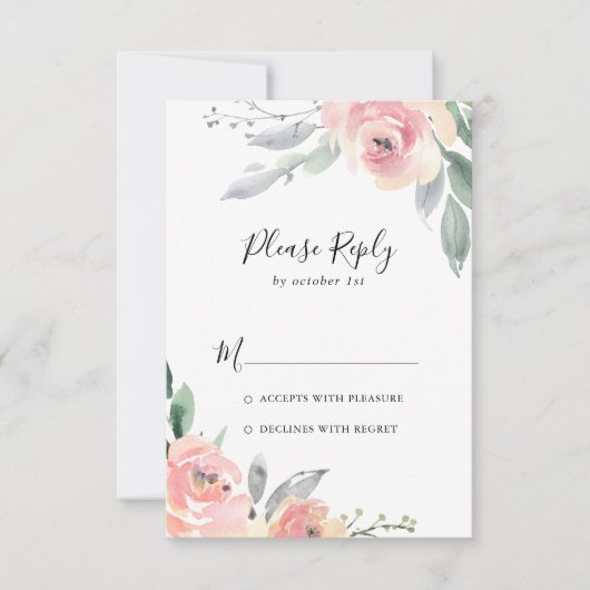 Elegant Roze Blush Bloemen RSVP (Voorkant)