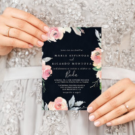 Elegant Roze Blush Bloemen Spaans Bruiloft Invitat Kaart