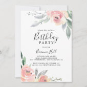 Elegant Roze Blush Bloemen Verjaardagsfeest Kaart (Voorkant)