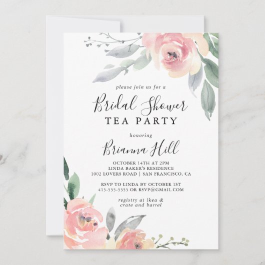 Elegant Roze Blush Bloemen Vrijgezellenfeest Tea P Kaart (Voorkant)