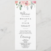 Elegant roze blush bloemenbruiloft programma programmakaart (Voorkant)