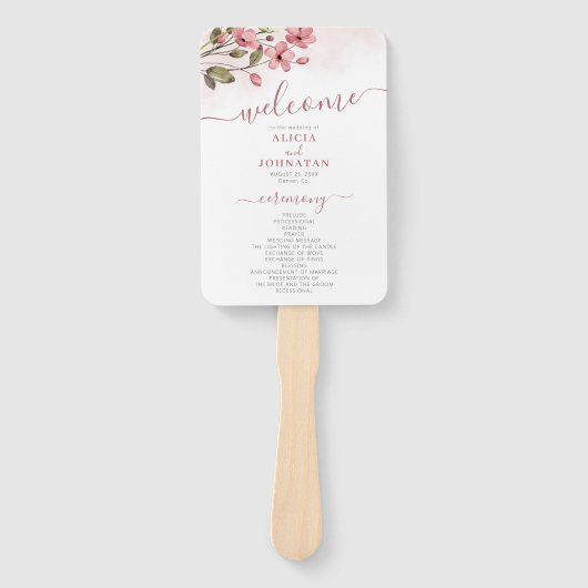 Elegant roze blush bloementuin bruiloft programma handwaaier (Voorkant)