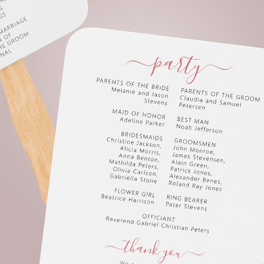 Elegant roze blush bloementuin bruiloft programma handwaaier