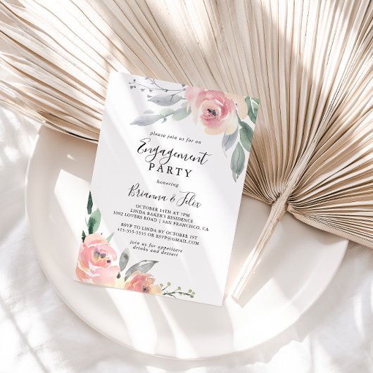 Elegant roze blush bloemenverlovingsfeest kaart