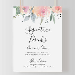 Elegant Roze Blush Bloemige Signature Dranken Bord Poster