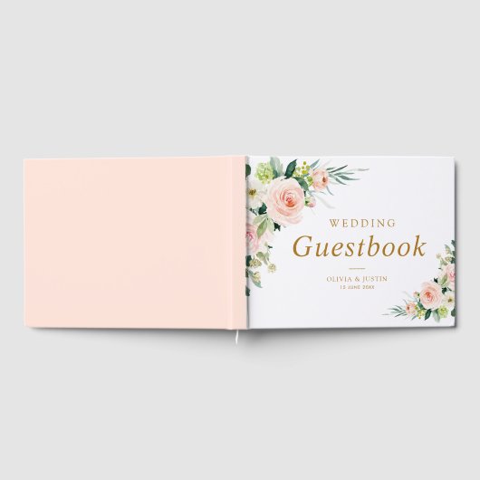 Elegant roze blush bloesem bruiloft gastenboek (Volledig)