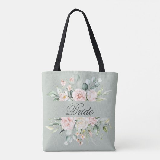 Elegant roze Blush Bride Waterverf Script Tote Bag (Achterkant)