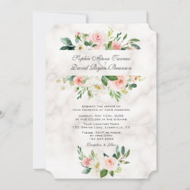 Elegant Roze Blush Cream Flowers Marble Wedding Kaart