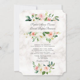Elegant Roze Blush Cream Flowers Marble Wedding Kaart