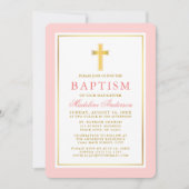 Elegant Roze Blush en Gold Baptisme Kaart (Voorkant)