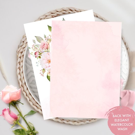 Elegant Roze, Blush en Roos Gouden Bloemen Bruilof Kaart