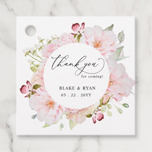 Elegant Roze, Blush en Roos Gouden Bruiloft Bloeme Bedankjes Labels (Voorkant)