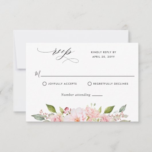 Elegant Roze, Blush en Roos Gouden Bruiloft RSVP Kaartje (Voorkant)