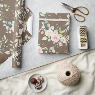 Elegant Roze Blush Eucalyptus Brown Cadeaupapier