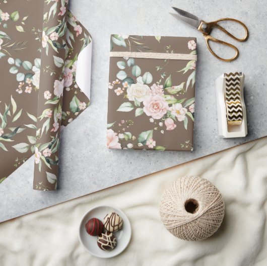Elegant Roze Blush Eucalyptus Brown Cadeaupapier (Crafts)