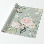 Elegant Roze Blush Eucalyptus Green Cadeaupapier (Uitgerold)