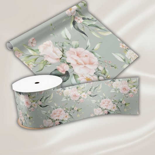 Elegant Roze Blush Eucalyptus Green Cadeaupapier