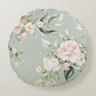 Elegant Roze Blush Eucalyptus Green Rond Kussen
