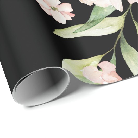 Elegant Roze Blush Eucalyptus Greenery Black Cadeaupapier (Rol Hoek)