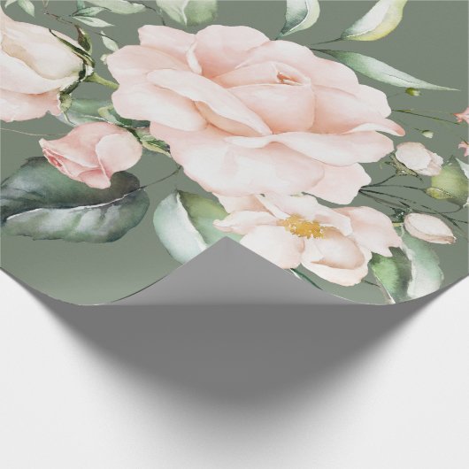 Elegant Roze Blush Eucalyptus Modern Green Cadeaupapier (Hoek)