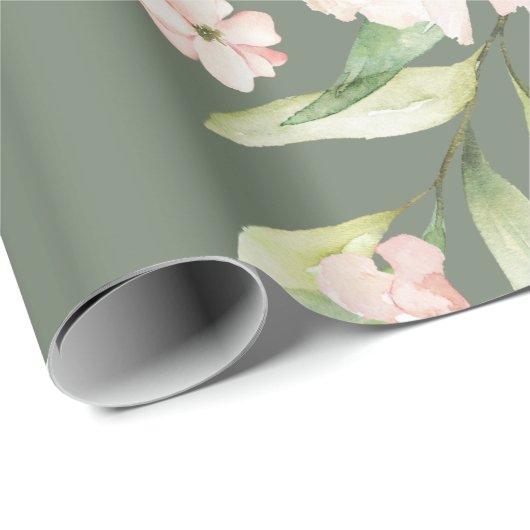 Elegant Roze Blush Eucalyptus Modern Green Cadeaupapier (Rol Hoek)