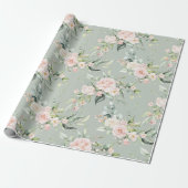 Elegant Roze Blush Eucalyptus Sage Green Cadeaupapier (Uitgerold)