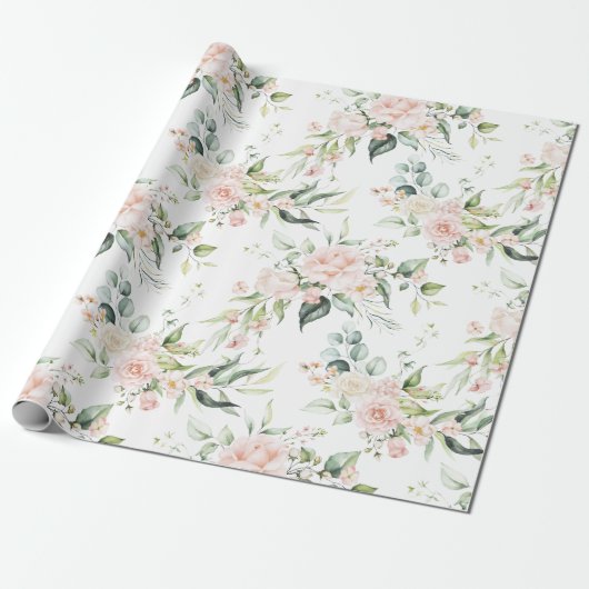 Elegant Roze Blush Eucalyptus Wrapping Cadeaupapier (Uitgerold)