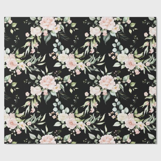Elegant Roze Blush Eucalyptus Zwart Cadeaupapier (Vlak)