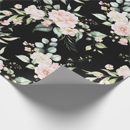 Elegant Roze Blush Eucalyptus Zwart Cadeaupapier (Hoek)