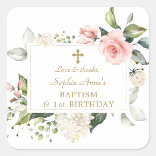 Elegant Roze Blush Floral 1 september Baptisme Vierkante Sticker