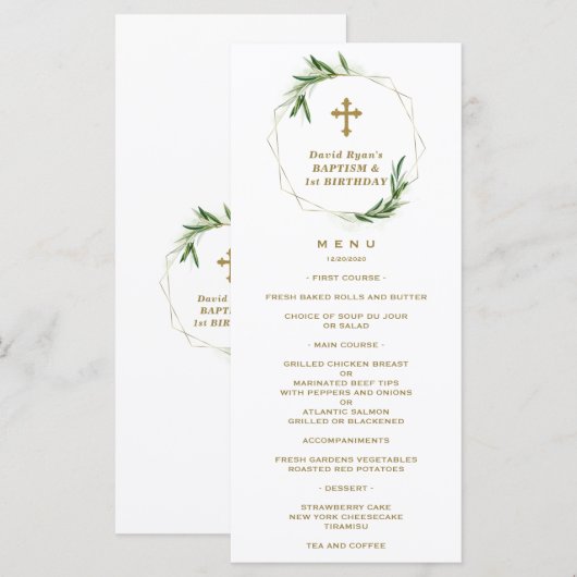 Elegant Roze Blush Floral 1st Birthday & Baptisme Menu (Voorkant / Achterkant)