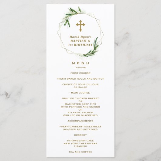 Elegant Roze Blush Floral 1st Birthday & Baptisme Menu (Voorkant)