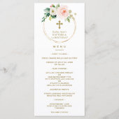 Elegant Roze Blush Floral 1st Birthday & Baptisme Menu (Voorkant)