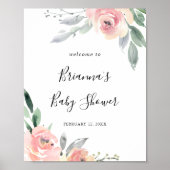Elegant Roze Blush Floral Baby shower Welkom Poster (Voorkant)