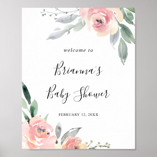 Elegant Roze Blush Floral Baby shower Welkom Poster (Voorkant)