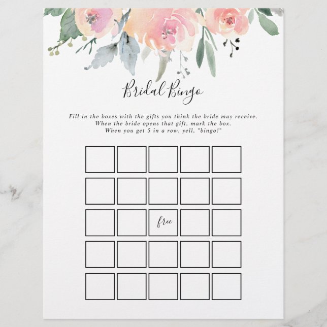 Elegant Roze Blush Floral Bingo Game (Voorkant)