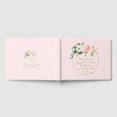 Elegant Roze Blush Floral Gold Cross Baptisme Gastenboek (Volledig)
