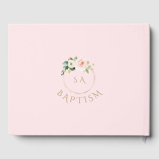 Elegant Roze Blush Floral Gold Cross Baptisme Gastenboek (Achterkant)