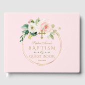 Elegant Roze Blush Floral Gold Cross Baptisme Gastenboek (Voorkant)
