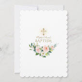 Elegant Roze Blush Floral Gold Cross Baptisme Kaart (Achterkant)