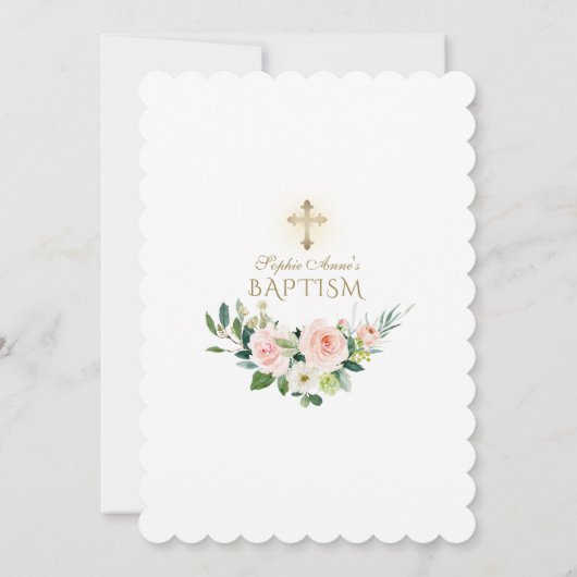 Elegant Roze Blush Floral Gold Cross Baptisme Kaart (Achterkant)