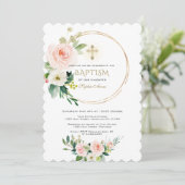 Elegant Roze Blush Floral Gold Cross Baptisme Kaart (Staand voorkant)