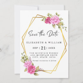 Elegant Roze Blush Floral Gold Geometric Save The Date