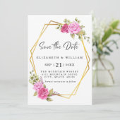 Elegant Roze Blush Floral Gold Geometric Save The Date (Staand voorkant)