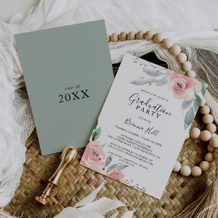 Elegant Roze Blush Floral Graduation Party Kaart